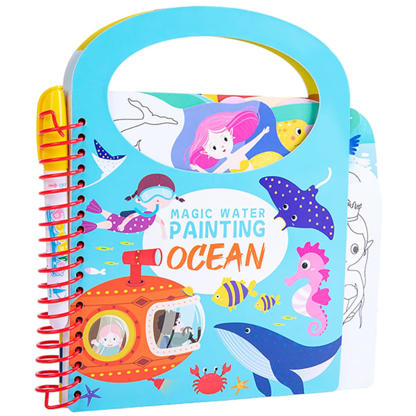 Målarbok för barn Vattenmålarbok Resor Pedagogiska leksaker Vattenritning Sticker Book-Ocean