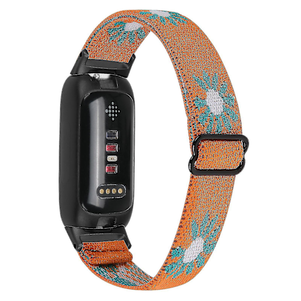 För Fitbit Inspire 3 Nylonremmar Elastiskt Flätat Solo Loop Sportklockband Med Svart Kontakt - 4 # # Orange Daisy