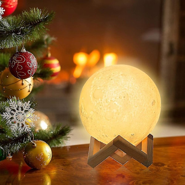 Moon Night Light 3D Tryckt Lunar Lampa Touch Kontroll Ljusstyrka