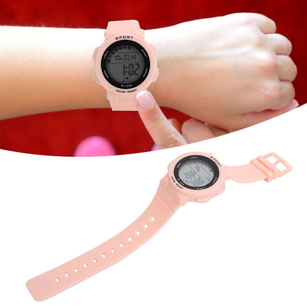 Trendig digitalt armbandsklocka med lysande lampor, vattentäta elektroniska klockor för barn 9109 rosa