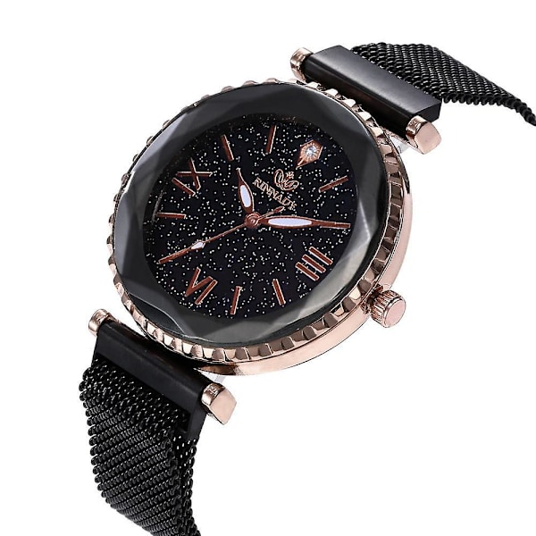 Kvinna Mesh Magnet Spänne Stjärnklar Sky Watch Casual Kvinnor Geometrisk Yta Kvarts Klocka Blue