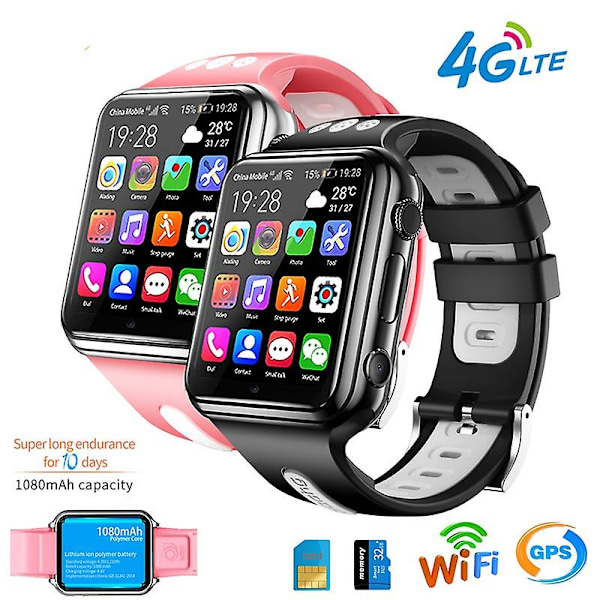 W5 4G Gps Wifi Plats Student/Barn Smart Klocka Telefon Android System Clock App Installera Smartwatch Sim-Kort Rosa vit