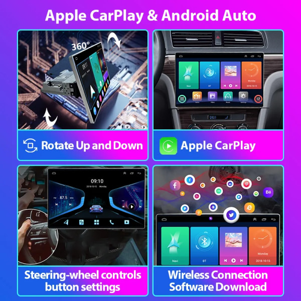 Pekskärm Gps Bilradio Android Stereo 13 tums Video Carplay 1 Din Bil Dvd-spelare Rotationsskärm Bilstereosystem