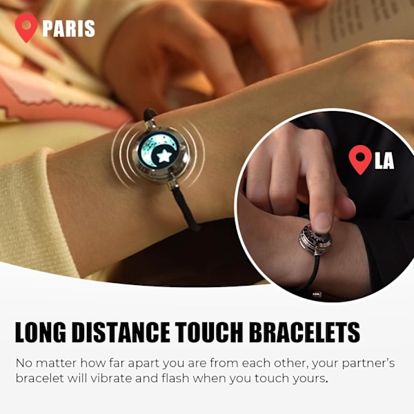 Långdistans-touch-armband för par, vibration och upplysning för kärlekspararmband | Långdistansförhållandegåvor för flickvän Bluetooth-parning smycken