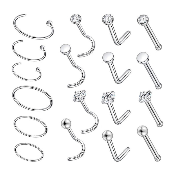 18 st näspiercingar för kvinnor, barbell navelring, nässtift, näspiercing