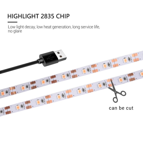LED 5V fullspektrum växttillväxtljus USB växtljus med rör Lämplig för växt- och blomväxttält Hydroponics 3M