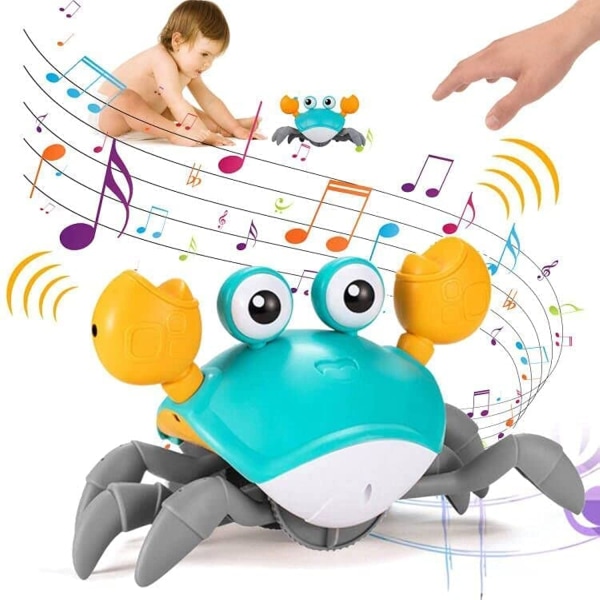 Baby 1 år gammal LED Musik Interaktiv Sensor Krypande Krabba Baby