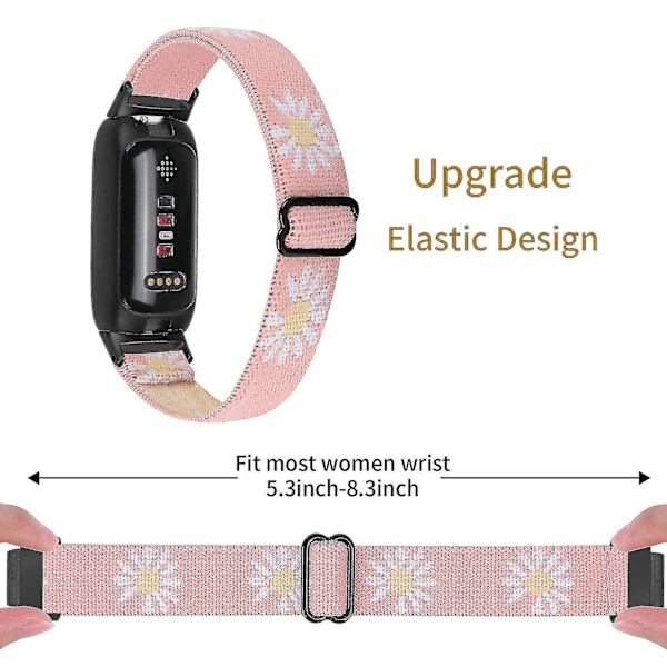 För Fitbit Inspire 3 Nylonremmar Elastiskt Flätat Solo Loop Sportklockband Med Svart Kontakt - 4 # # Pink Daisy