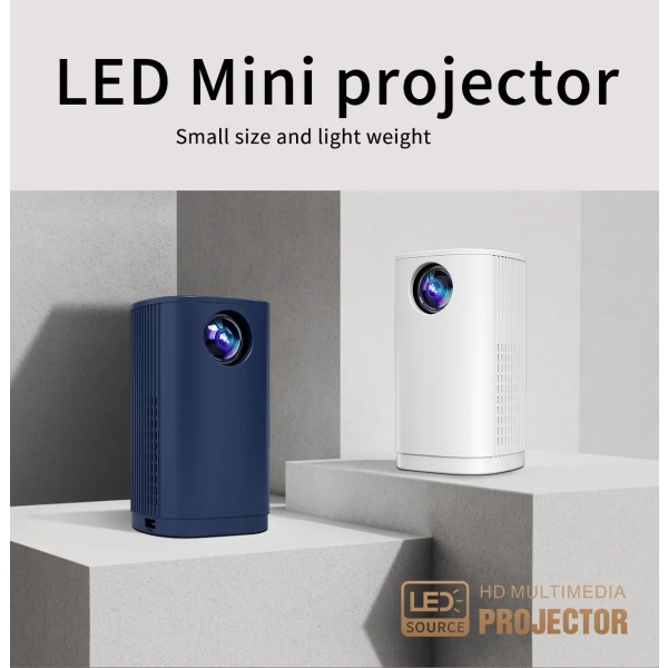 Miniprojektor Trådlös skärmsändning Projektor USB minne Mediaspelare Projektor för Office Home-Blue