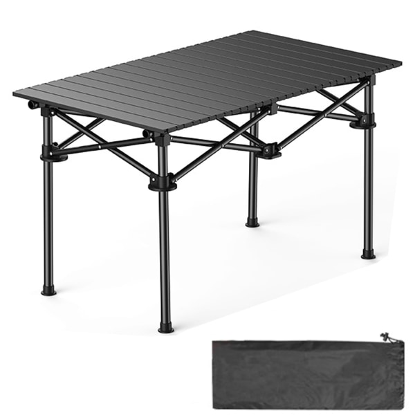 Fällbart campingbord kolstål rullcampingbord med bärväska lämplig för picknickresor utomhus (svart, storlek: 92*52*55cm)