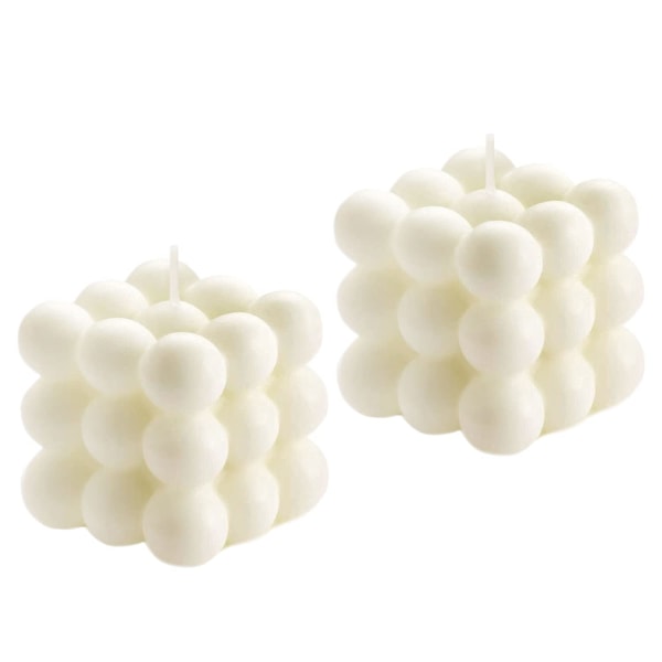 Förpackning med 2 bubbelljus Vaniljdoftande estetiska kubljus, flytande stativ Cool Shape-ljus, Snygga dekorativa ljus Ivory