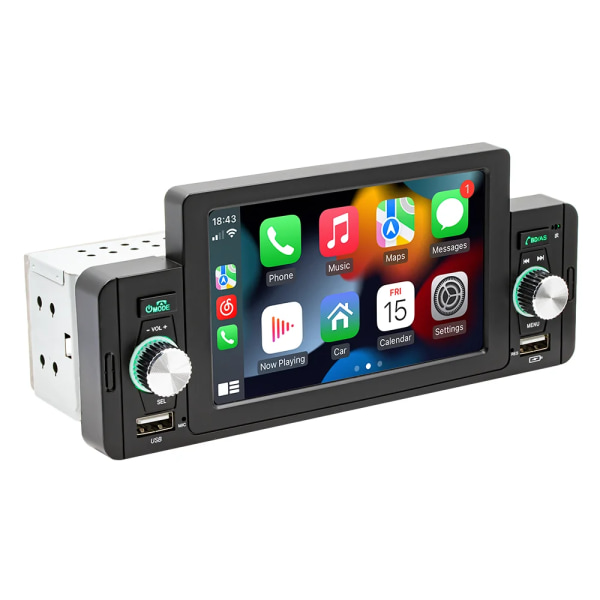 Ny 5" HD-skärm 1Din Bil Mp5-spelare Android Auto + Carplay Bilstereo Radio RCA Audio FM BT 5.1 Backhjälp Spegellänk