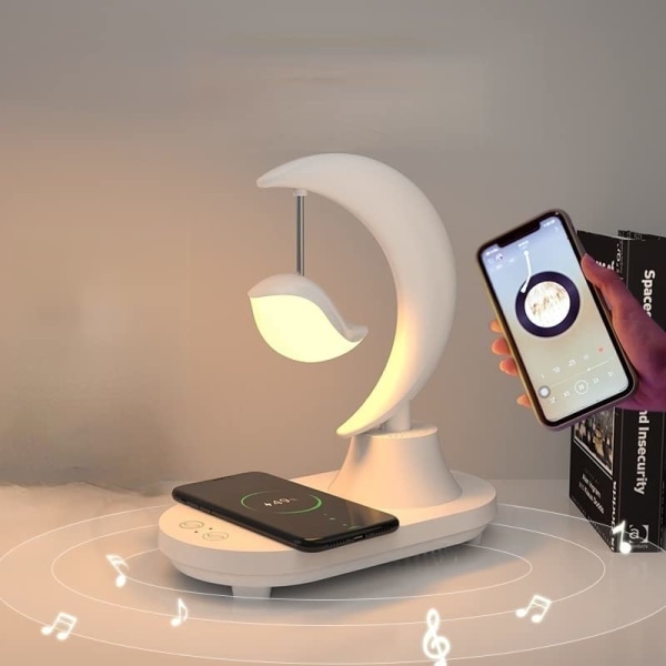 Trådlöst laddningsljud med färgglad nattljus Smart Bluetooth högtalare-Moon