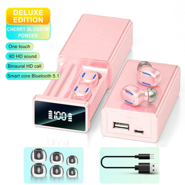 Bluetooth headset trådlöst, pekkontrollsportörsnäckor, 8d HiFi stereomusikheadset med mikrofon, (rosa)