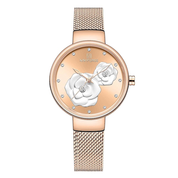 Emboss Dial Unik Stil Damer Armbandsklocka Mesh Stål Bandet Kvarts Klocka Rose Gold