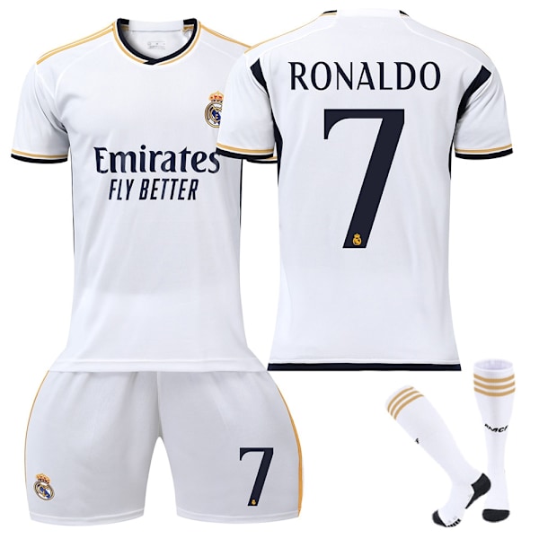 23-24 Ronaldo 7 Real Madrid Tröja Ny Säsong Senaste Fotbollströjor för Vuxna Barn VTY-Xin Kids 20(110-120cm) Adult M（170-175cm）