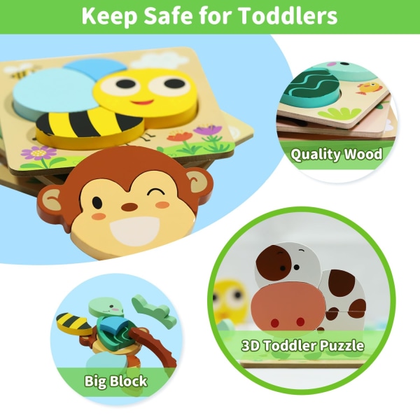 Träpussel Montessori-leksaker för toddler Barn lärande Pedagogisk leksak Djurpussel-set A