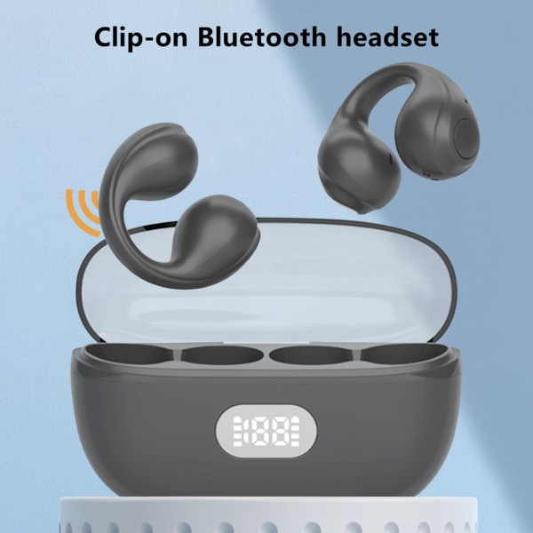 Trådlösa Bluetooth 5.3-hörlurar, trådlösa öronklämmor med laddningsbox, inbyggd mikrofon, bärbara sporthörlurar (svarta)