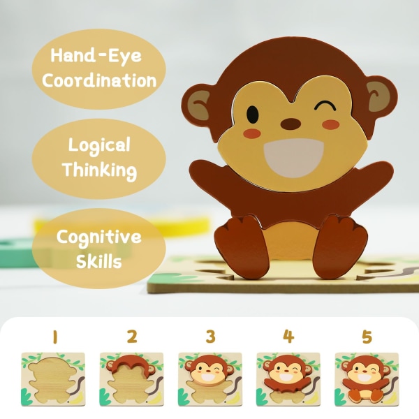 Träpussel Montessori-leksaker för toddler Barn lärande Pedagogisk leksak Djurpussel-set A