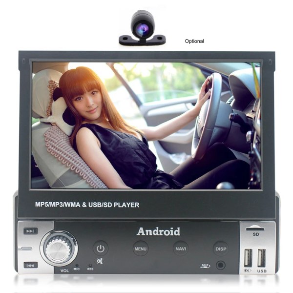 7 tum 1Din Android DVD-spelare Infällbar hel pekskärm Bilradio GPS Navigation Wifi Bil Video Mp5 Bilspelare