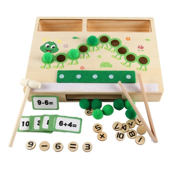 Montessori-leksaker i trä Caterpillar Räkna Lärspel Pedagogisk leksak Barn Math Logik Tänkande Läromedel