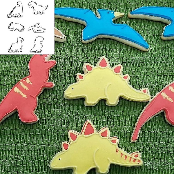 Dinosaurie-kakformar, Fondant-kakformar för barn som bakar, Kakformset i rostfritt stål, Dinosaurie-kakformar