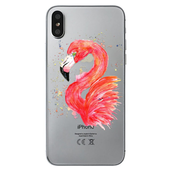 iPhone X/XS | Mjukt, Genomskinligt Skal med Tecknad Flamingo Transparent