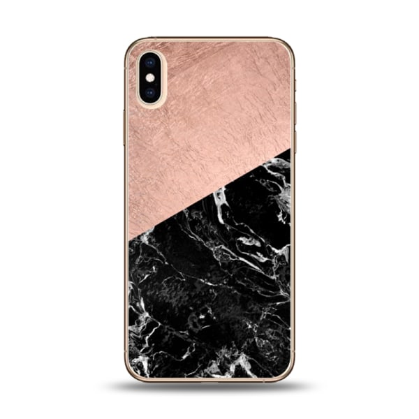 iPhone XS Max Mjukt Skal med Rosa & Svart Marmor Transparent