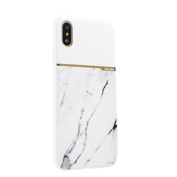 iPhone X/XS | Premium Marmorskal i Mjukplast, Gulddetaljer Vit