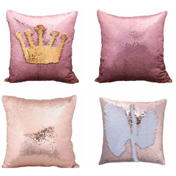 Kuddfodral med vändbara paljetter, rita mönster på kudden! PinkGold one size