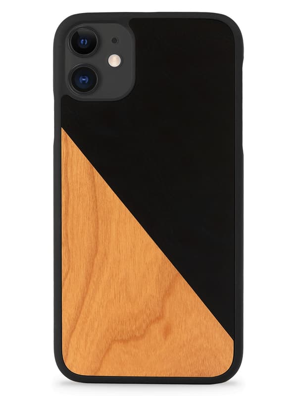 iPhone 11 Mobilskal Trä - Körsbär Läder Beige