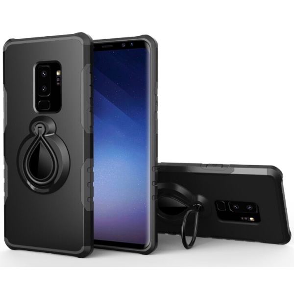 Samsung Galaxy S9 + | Hårt, Svart Skal med Magnet och Ringhållare Svart