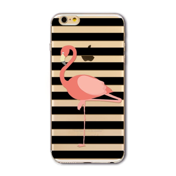 iPhone 7/8 / SE | Mjukt, Transparent Skal med Flamingo & Ränder Svart
