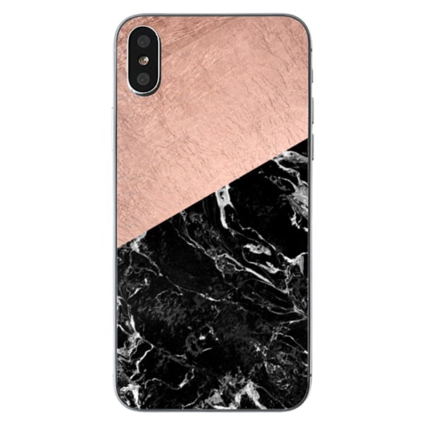 iPhone X/XS | Mjukt Skal med Rosa & Svart Marmor Transparent