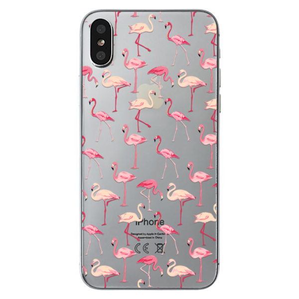 iPhone X/XS | Mjukt, Transparent Skal med Små Flamingos Transparent