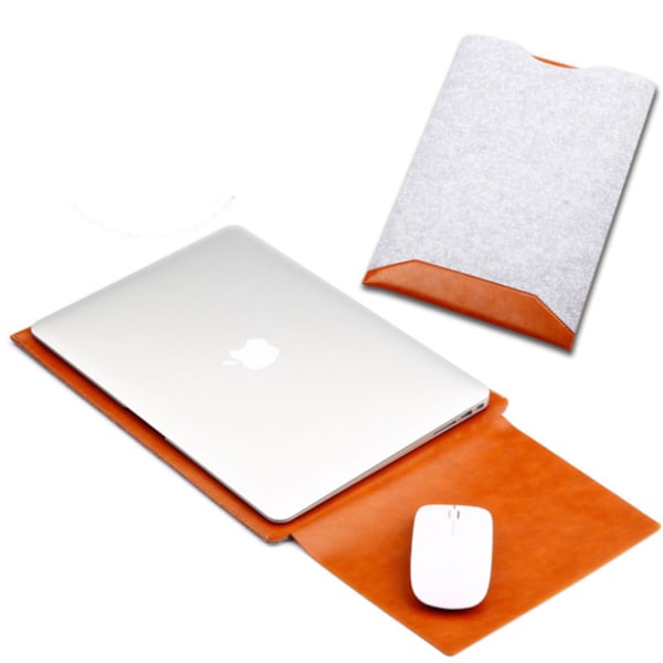 Datorfodral med Läder & Filt till MacBook Pro 13 & 15 tum Brown 13 tum