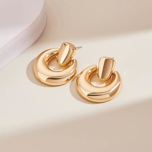 Guld Silver Hoop Dangle Örhängen För Kvinnor Flickor Statement Retro Örhängen Flera Stilar Smycken för Födelsedagsfest Present(Guld Slät Knoker)