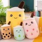 Bubble Tea Boba Kopper Squishmallow Blød Fin Gave Plyslegetøj Brun Lukkede Øjne
