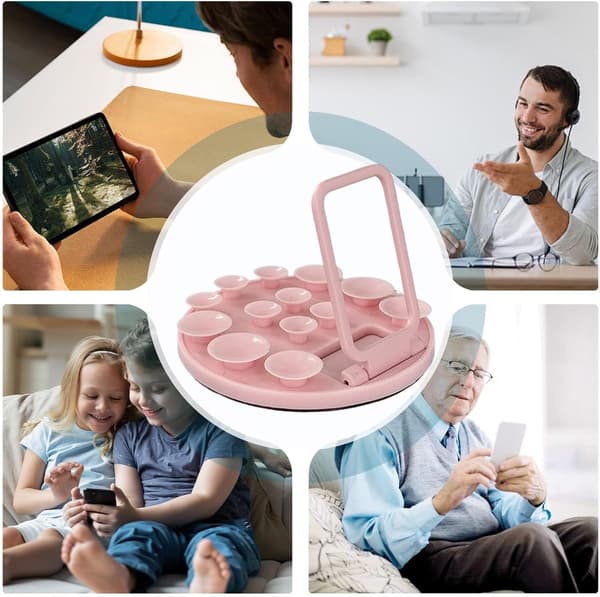 Suction Cup Phone Mount, Silicone Phone Case Mount for Mobile Phone - Reusable Electronics Holder Accessory for Desk, Ins Light Pink