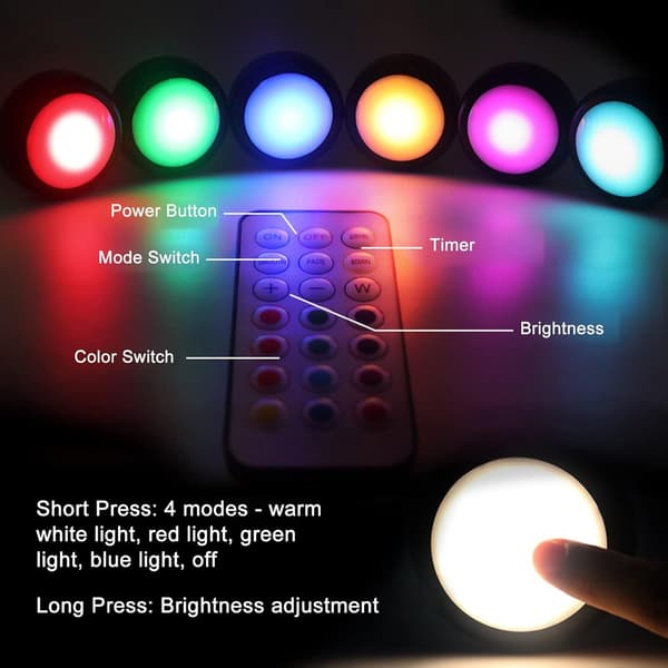 LED Spotlight 6 pcs with 2 Remote Controls RGB Design many colors black