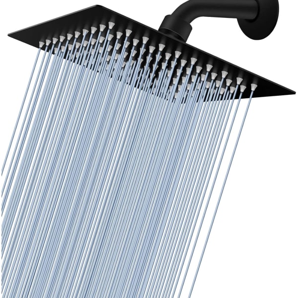 Regnbruserhoved, Højtryksbruserhoved Fremstillet af 304 Rustfrit Stål, Afslappet Bruseoplevelse Selv ved Lavt Vandflow og Tryk (8\" Sort)