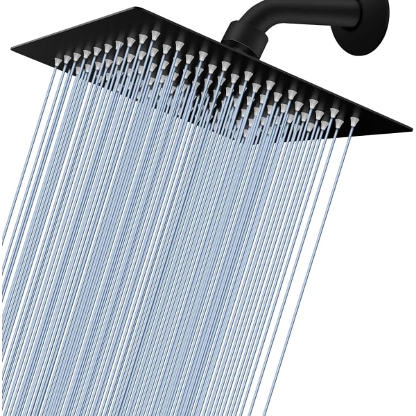 Regnduschhuvud, högtrycksduschhuvud tillverkat av 304 rostfritt stål, avslappnad duschupplevelse även vid lågt vattenflöde och tryck (8" svart)
