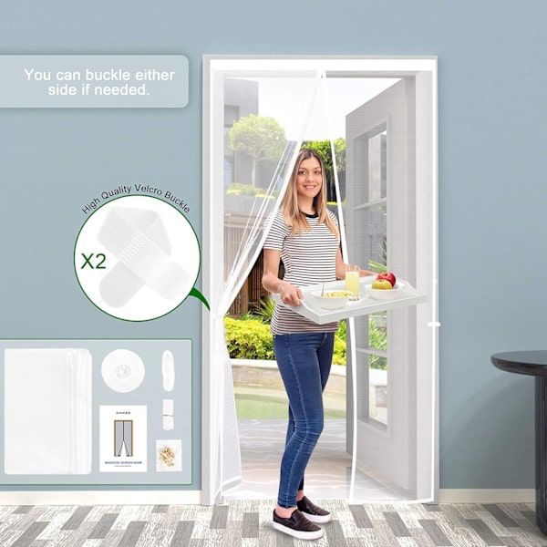 Förtjockad myggnät magnetisk dörr 80x210cm Mycket tät mask myggnät magnetisk dörr flug gardin insektsmedel vit
