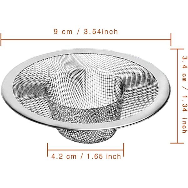 2 stk. Heavy Duty rustfrit stål skråkurv filterfælde, 3,54\" top / 1,65\" mesh metal vask si, perfekt til køkkenvask/badeværelseskar bad