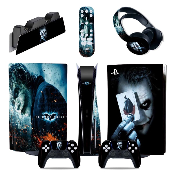 PS5 5 IN 1 klistermärke Laddningsställ Hörlurar Fjärrkontroll Skyddsdekal PS5 CD Drive Edition Cool Skin,Dark Knight,Joker Pattern01