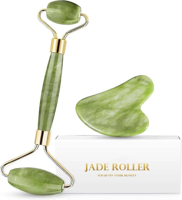 Jaderulle og Gua Sha-sæt til Ansigtsmassage, Naturlig Jade mod Hævelser og Hudens Elasticitet