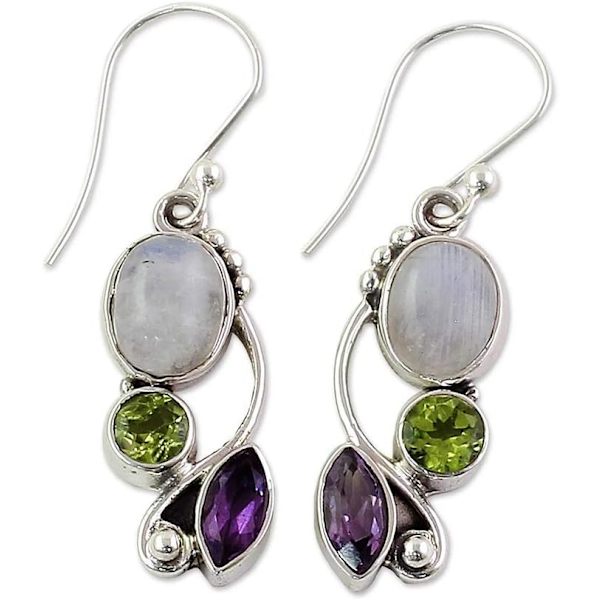 Upeat koukku-korvakorut Vintage Marquise Round Faux Moonstone Emerald Amethyst Dangle Hook -korvakorut - Hopeiset korvakorut Käytännölliset ja mukavat