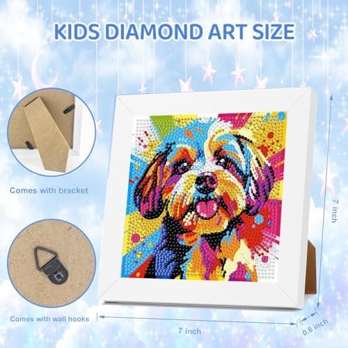 bleihum Hund Diamantkunst sæt til børn 8-12 år med ramme (7x7 tommer)
