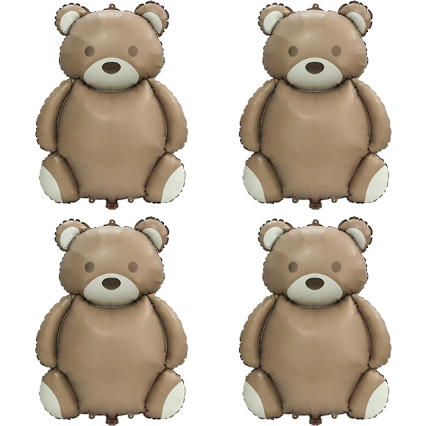 4D 35'' Store brune bjørneballoner Tegneserie Teddy Bear festartikler, 4 pak matte bjørn Helium Mylar folie balloner til Jungle Woodland