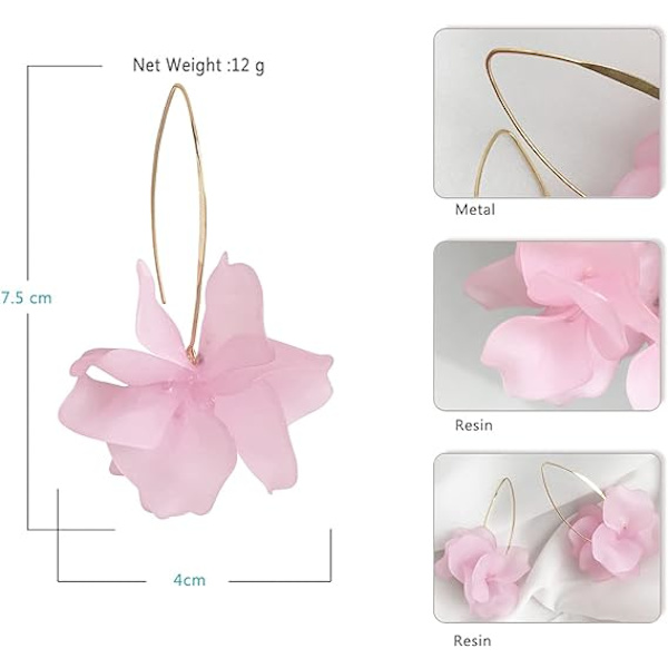 Boho Rose Petal Dangle Resin Øredobber - Lange Dråpe Akryl Lagdelt Blomster Øredobber - Statement Overdrevne Blomster Duske Øredobber for Kvinner og Jenter